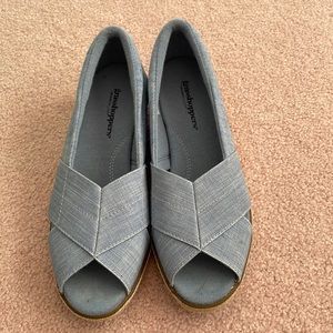 Chambray blue open toe, grasshopper sandals